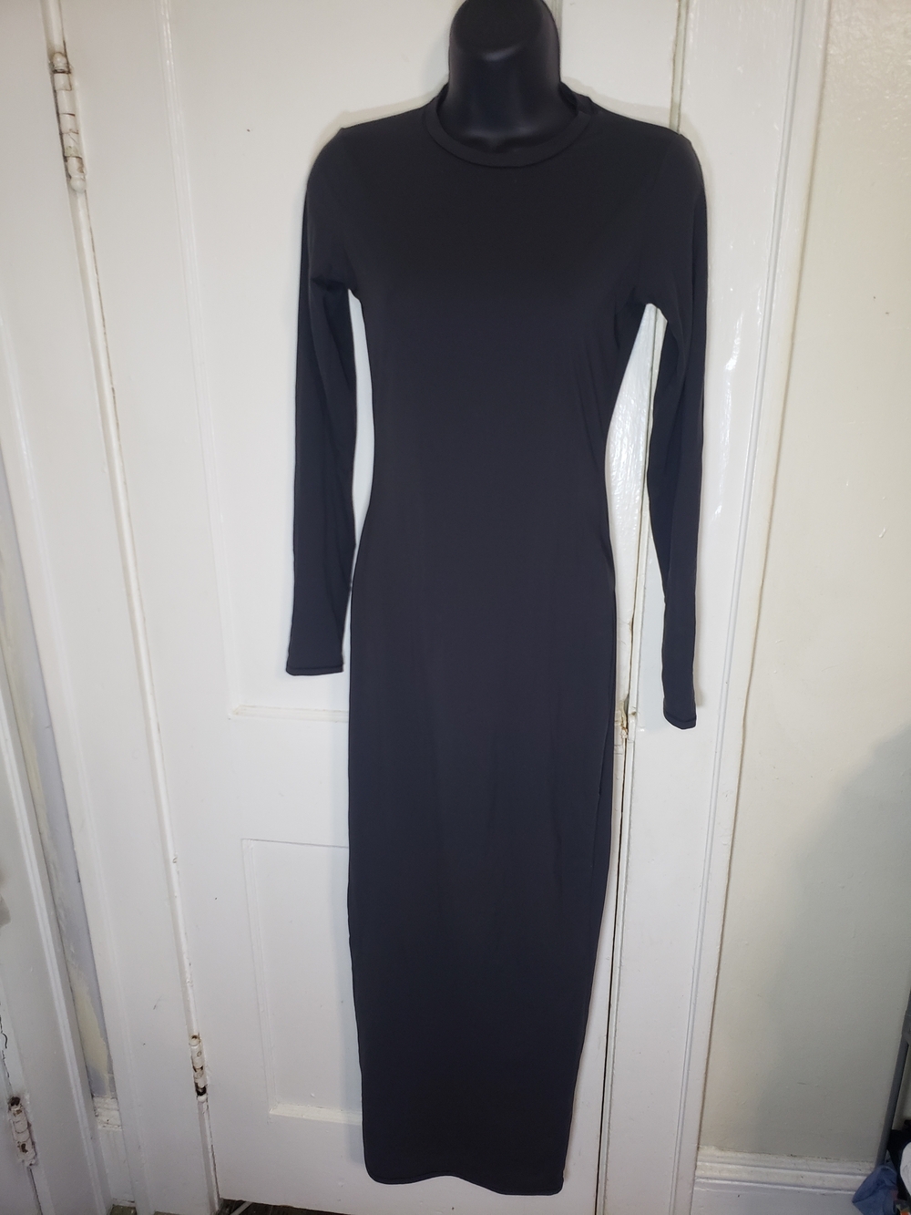 SKIMS Soft Lounge Long Sleeve Dress Womens Medium M Black Stretchy Maxi Ribbed